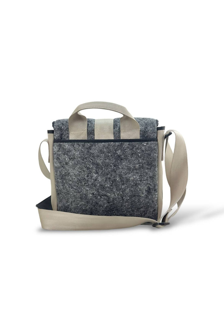 Grey Felt & Beige Seat Belt Satchel