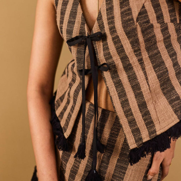 Brown Striped Vest & Skort Set