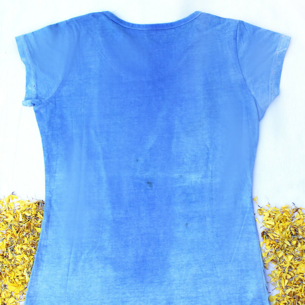 Eco-printed Blue Cotton T-shirt