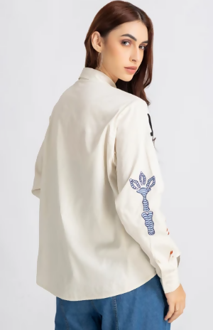 Wildflower Embroidered Shirt Beige