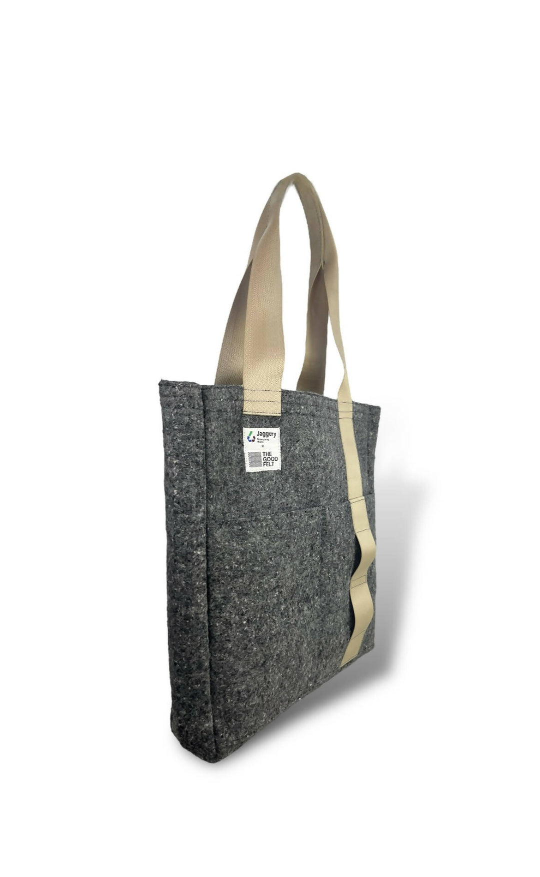 Grey Felt & Beige Seat Belt Tote Bag