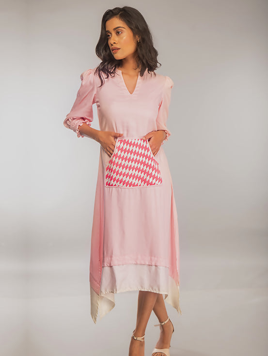 A-line Dress with Handwork - Light pink