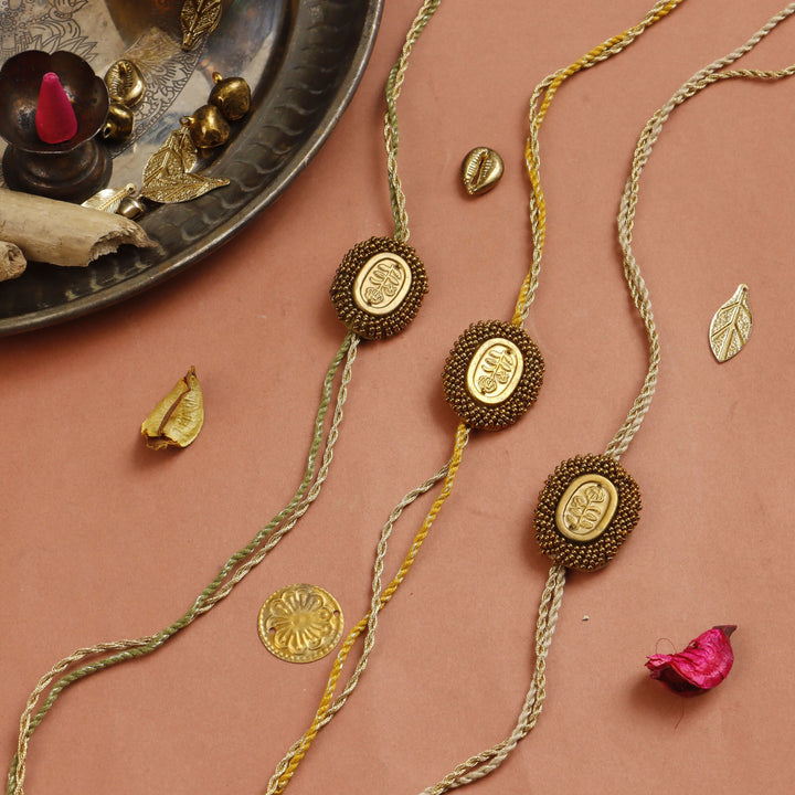 Golden Bloom Handcrafted Rakhi - Set of 3
