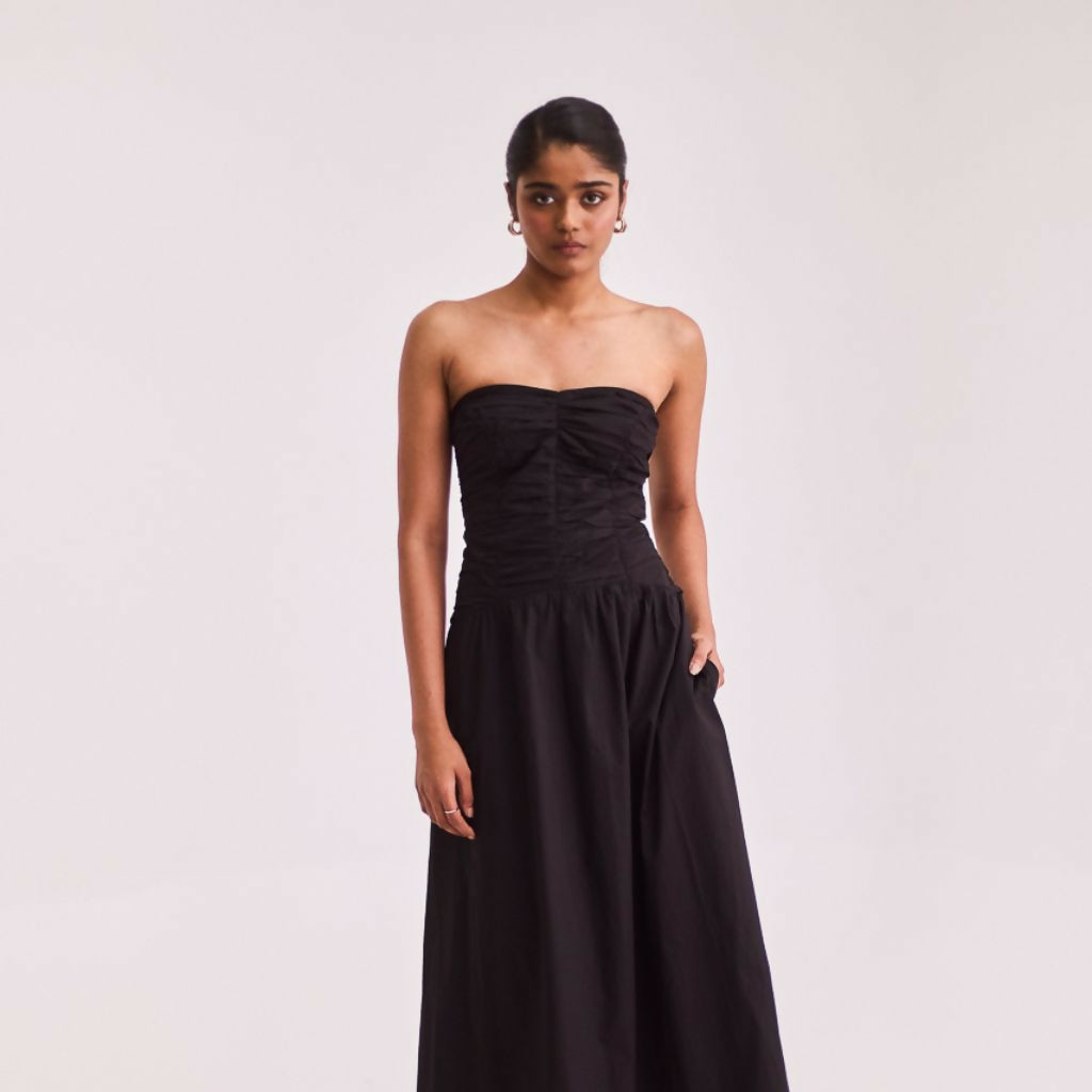 Black Strapless Midi Dress