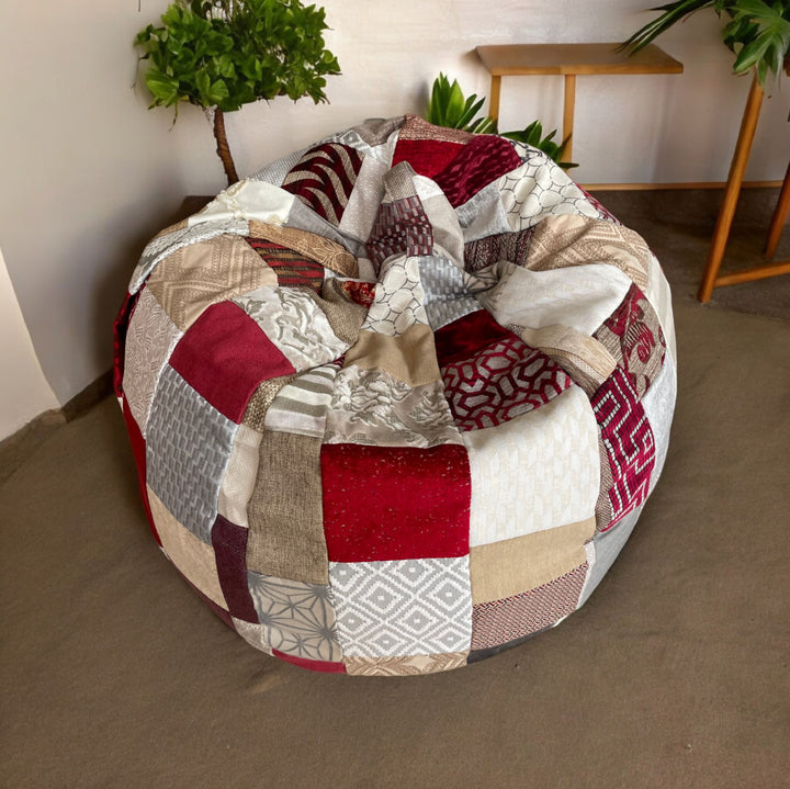 Red & Beige Patchwork Beanbag