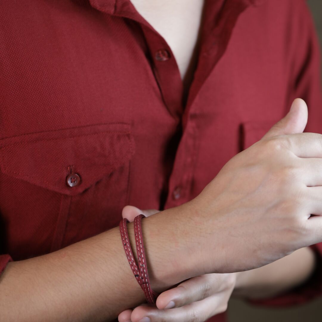 Mens Wrap Bracelet Wine Red & White
