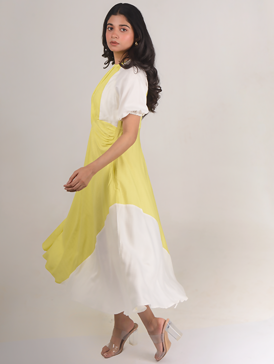 Ruched maxi dress - Yellow & White