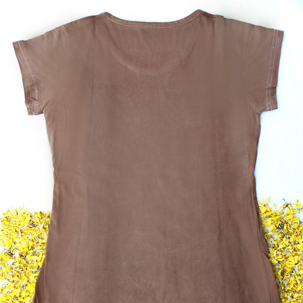 Eco-Printed Brown Cotton T-shirt