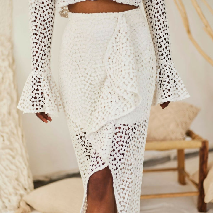 White Lace Skirt with Ruffle Detail
