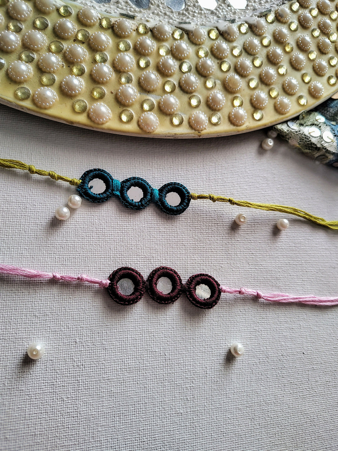 Multicolor Crochet Mirror Rakhi 
