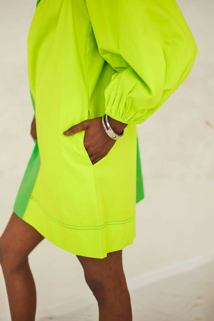 Green Contrast Mini Dress 