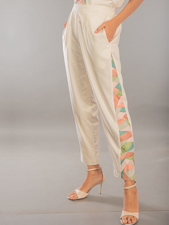 Patchwork Trousers - White