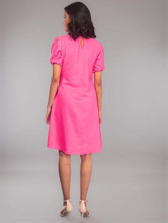 High Low Patchwork Dress - Hot Pink