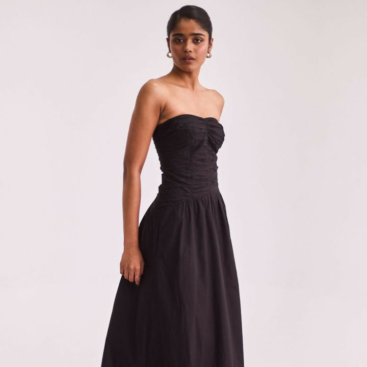 Black Strapless Midi Dress