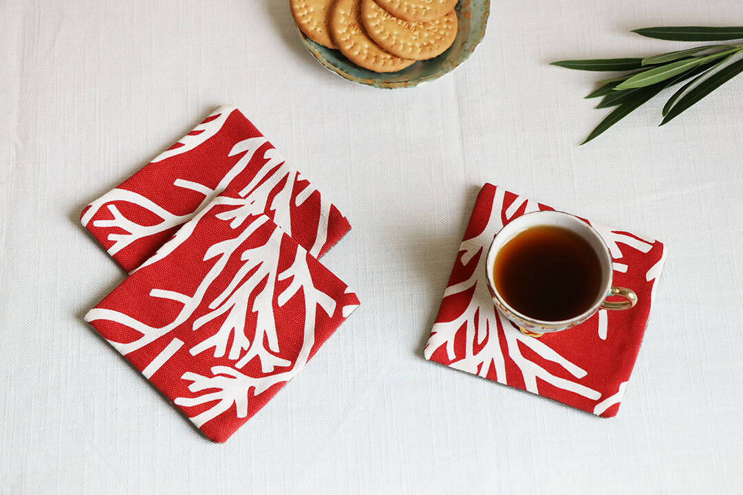 White Branches Printed Coaster Set Of 3