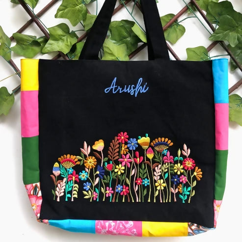 Black Floral Fusion Tote Bag
