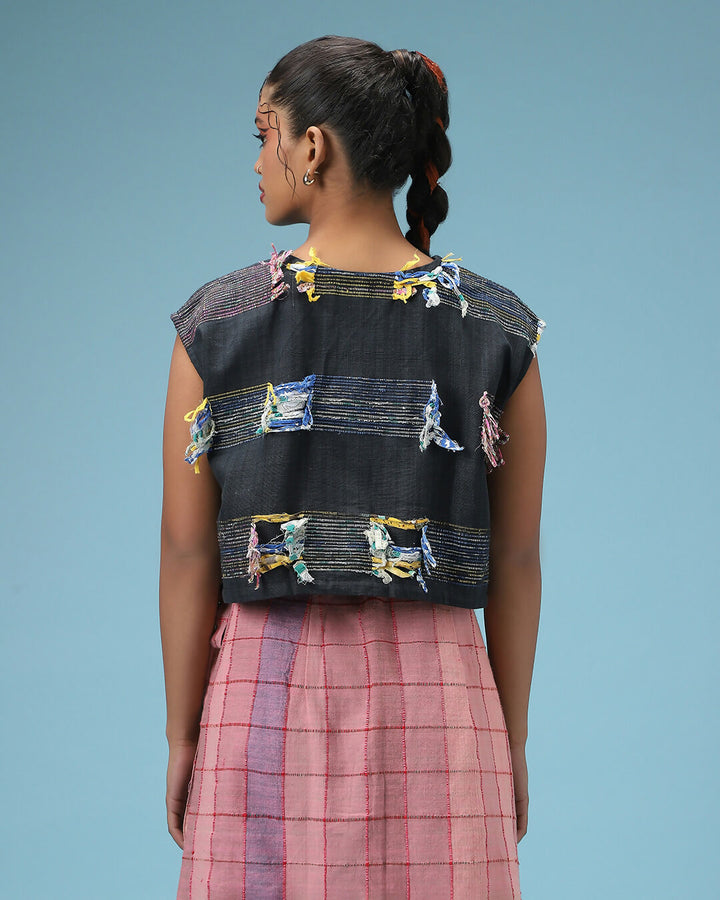 Bikhre Rang Scattered Colors Black Top
