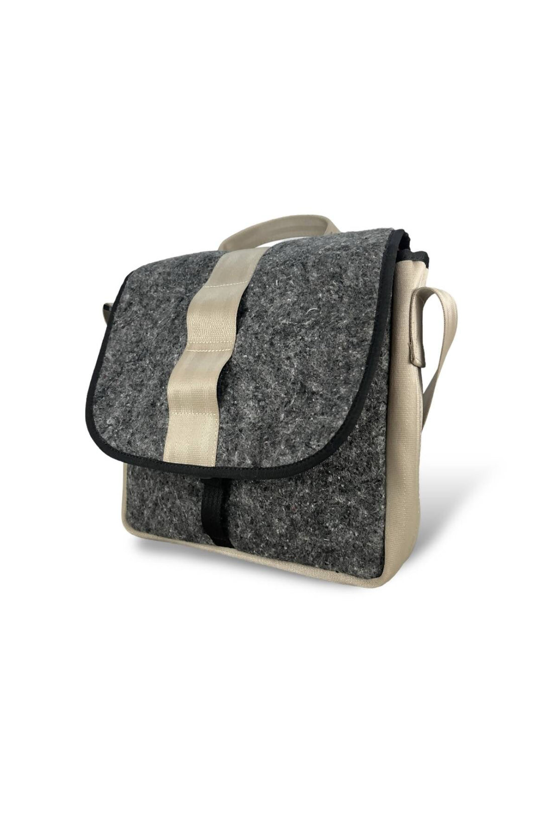 Grey Felt & Beige Seat Belt Satchel