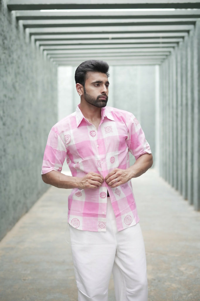 Unisex Pink Block Print Shirt
