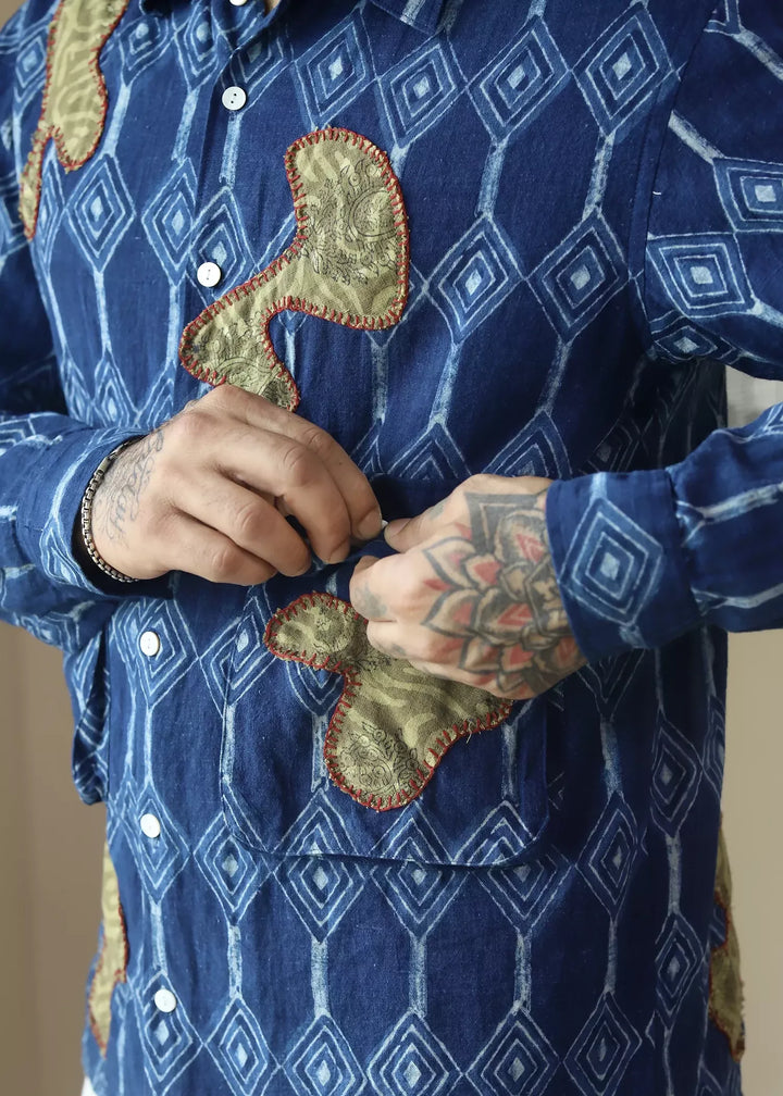 'Neel' Unisex Indigo Khadi Overshirt