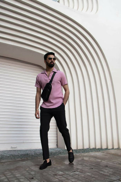 Baby Pink Shirt With Printed Collar