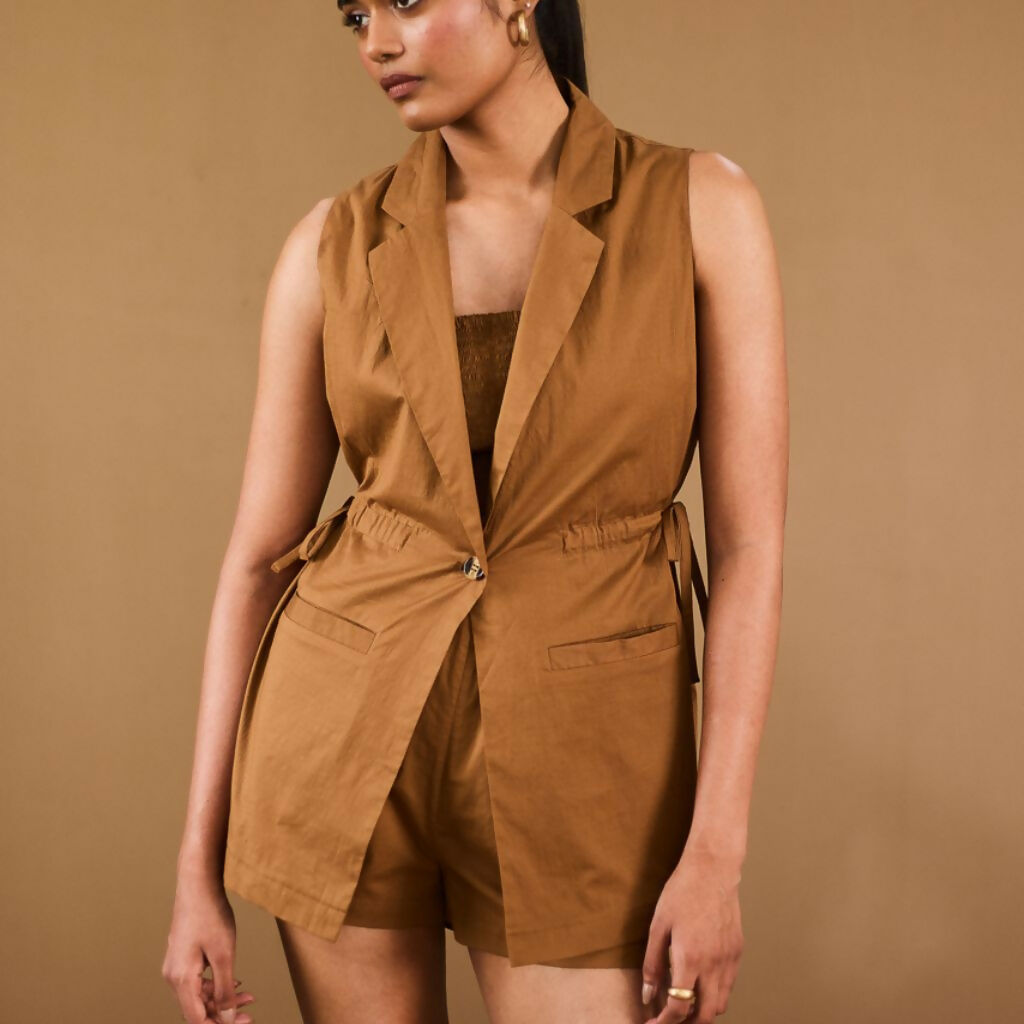 Brown Sleeveless Blazer