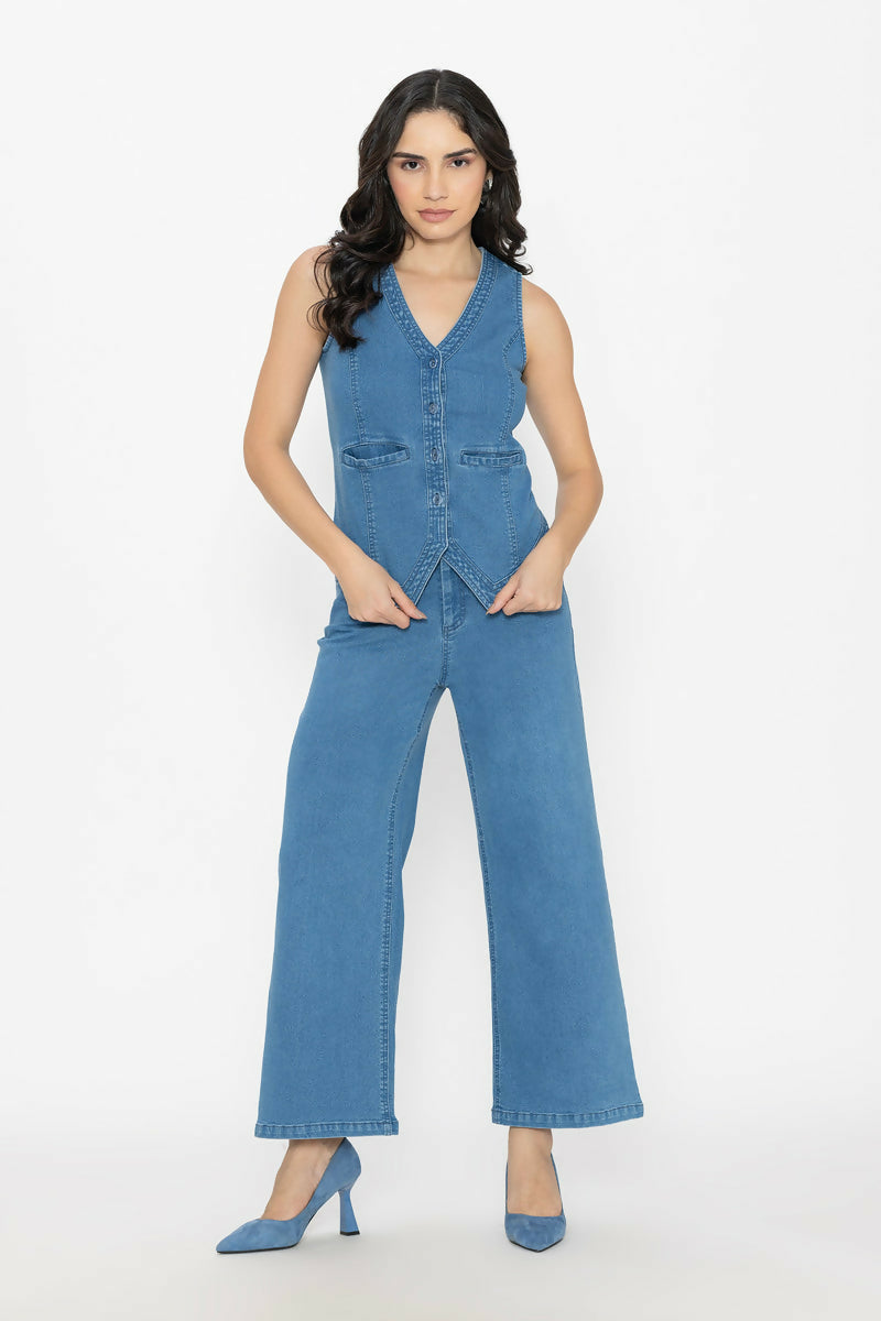 Classic Denim Waist Coat And Pants