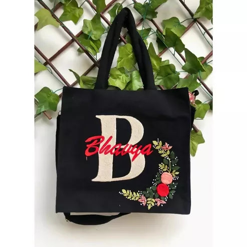 Personalized Black Box Tote Bag
