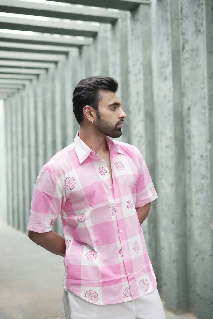 Unisex Pink Block Print Shirt
