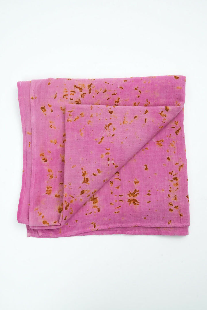 Eco-printed Kala Cotton Stole - Pink with Yellow