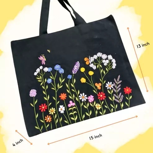 Black Floral Box Tote Bag