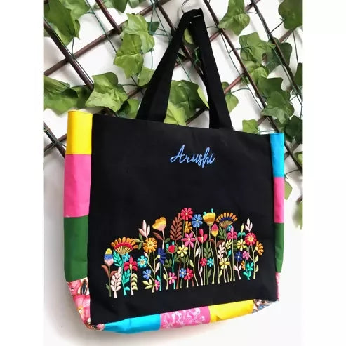 Black Floral Fusion Tote Bag
