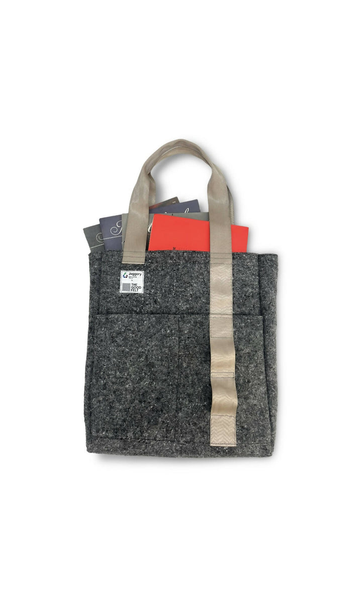 Grey Felt & Beige Seat Belt Tote Bag