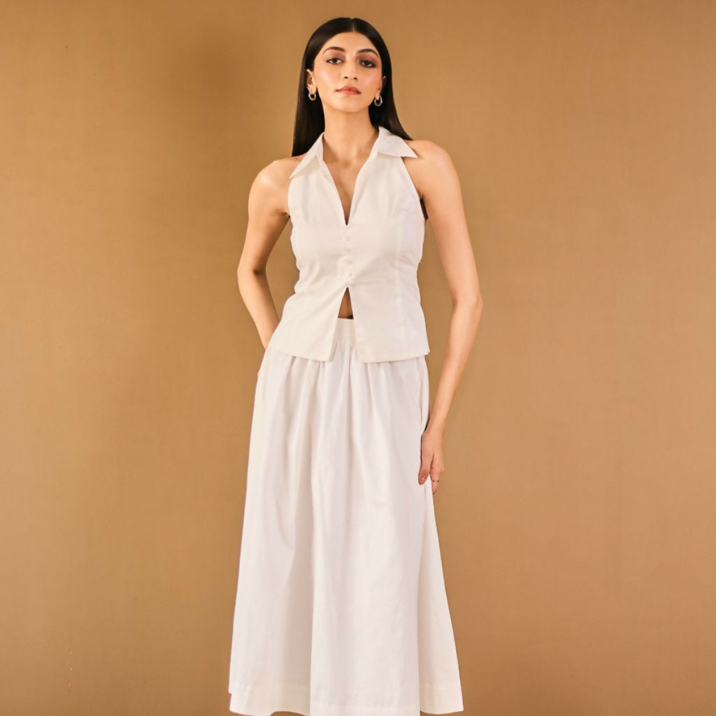 White Collar Top & Skirt Set
