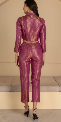 Brocade Pants with Crop Jacket