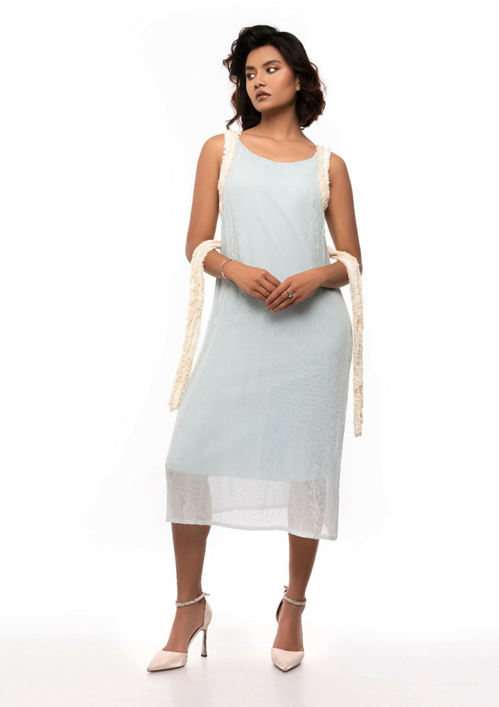 Open Back Pleated Dress - Blue
