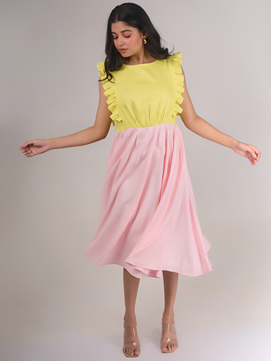 Ruffled dress - Yellow & Pink