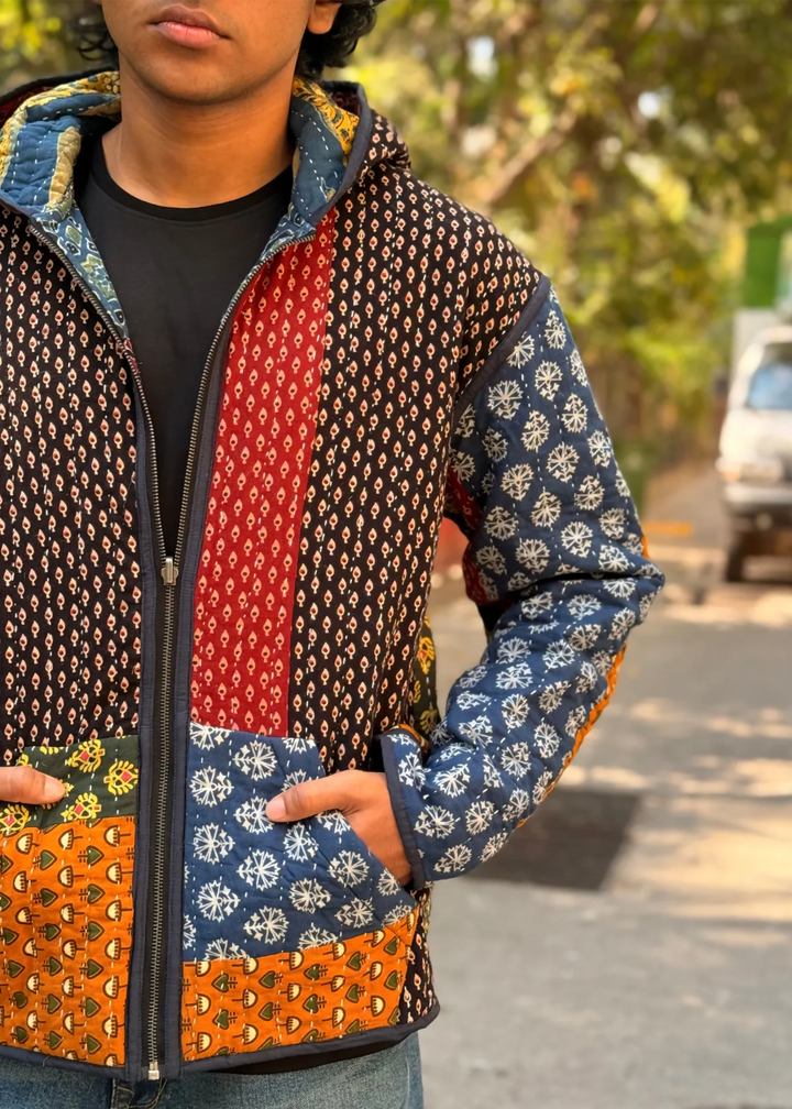 Vayu Reversible Hooded Jacket (Quilted) - Naqsh
