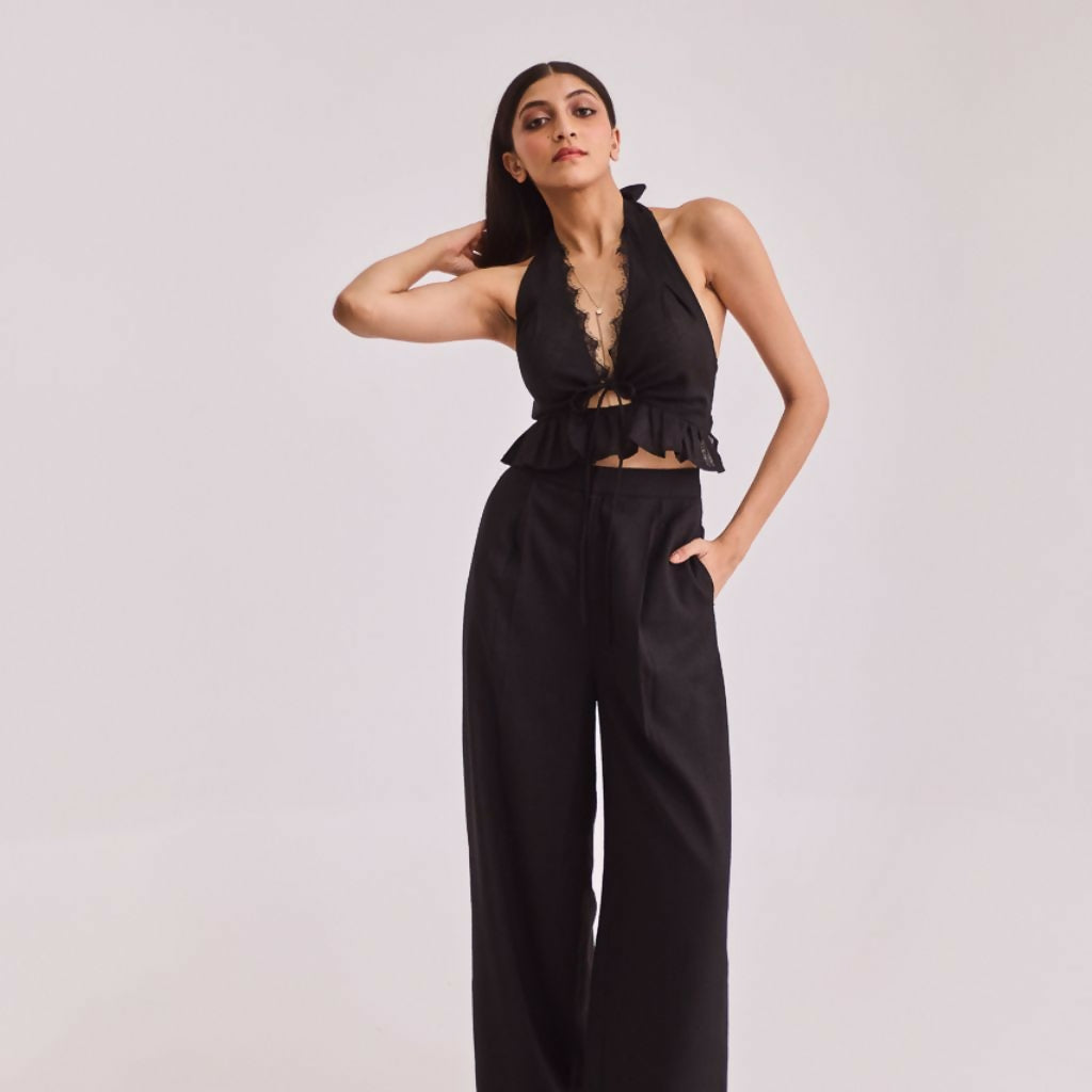 Black Halter Top & Trouser Set