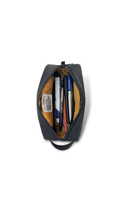 Grey Felt & Rescued Seat Belt Dopp Kit