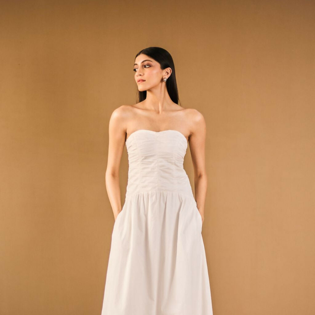 White Strapless Midi Dress
