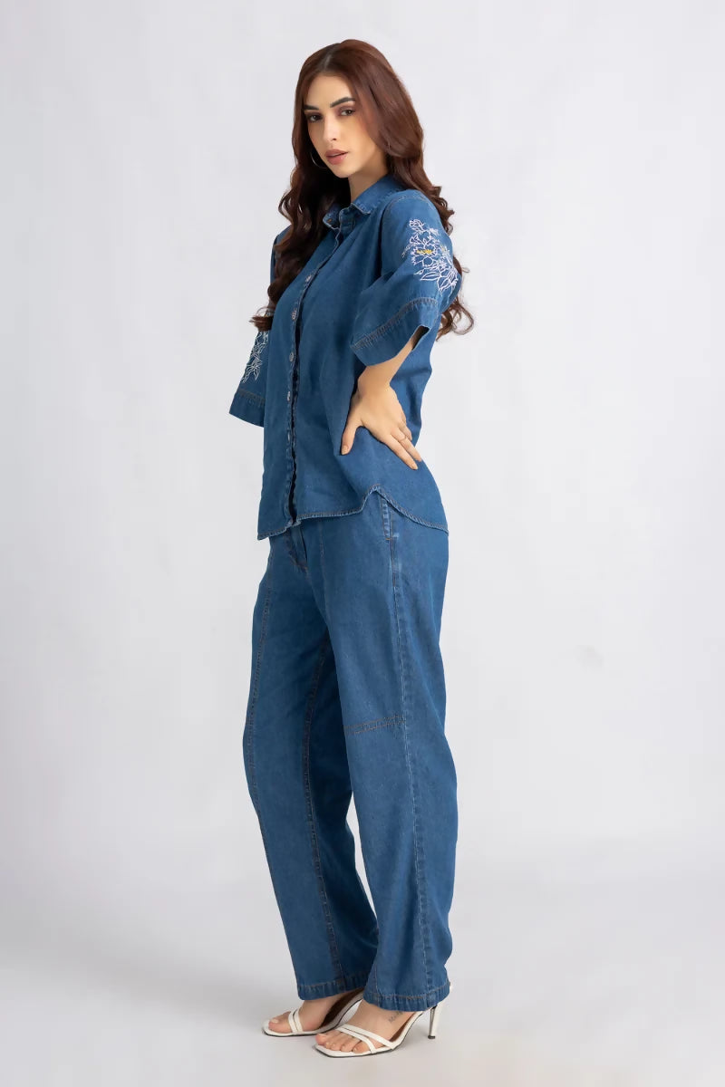 Denim Embroidered Cord Set
