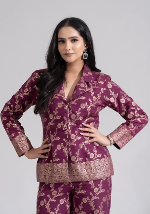 Wine Brocade Coord set
