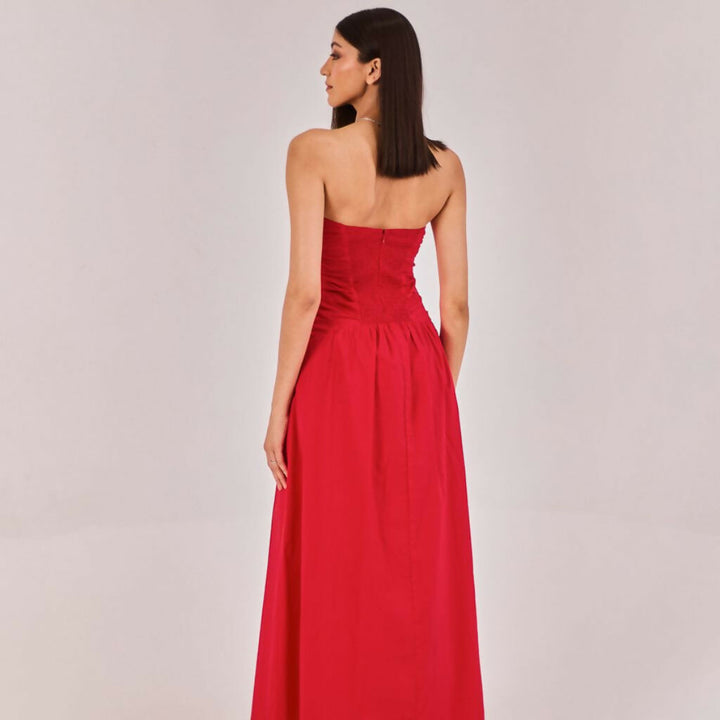 Red Strapless Midi Dress