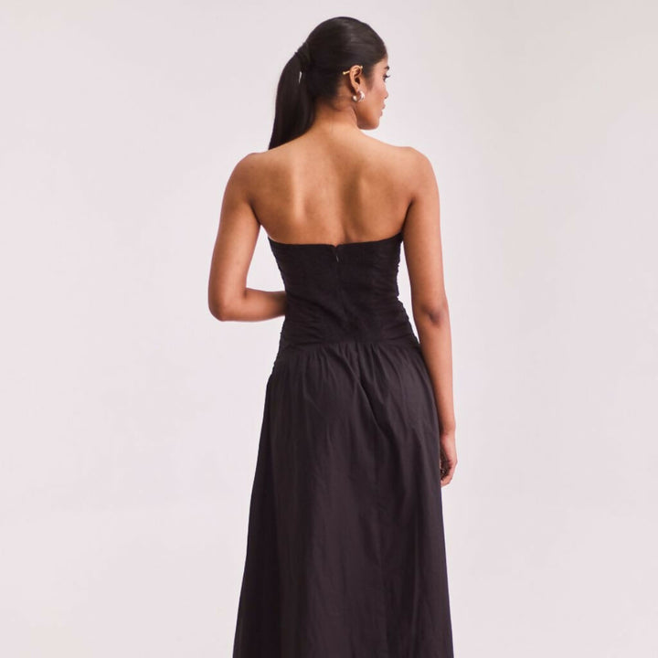 Black Strapless Midi Dress