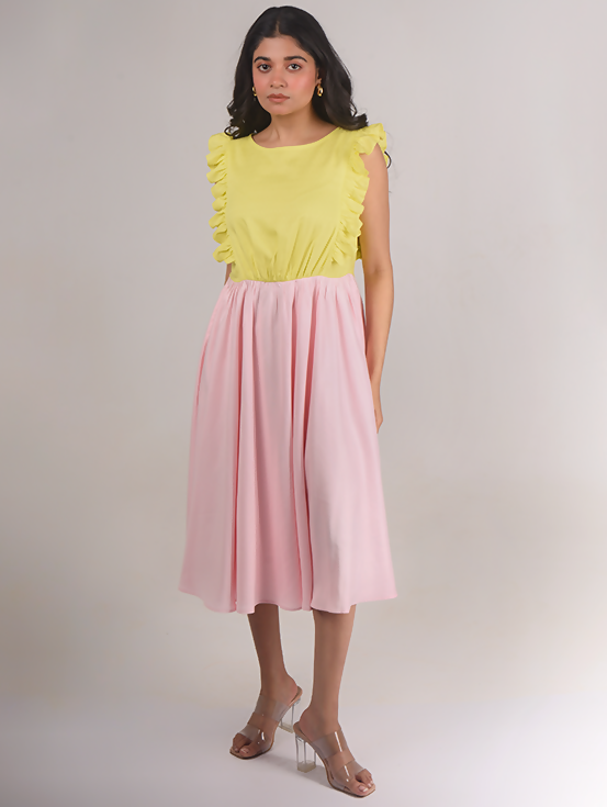 Ruffled dress - Yellow & Pink