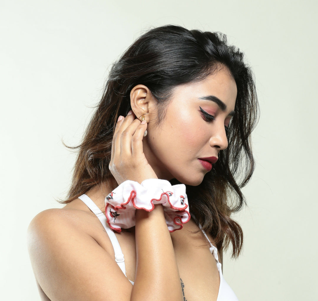 Pink Crane Organic Cotton Scrunchie