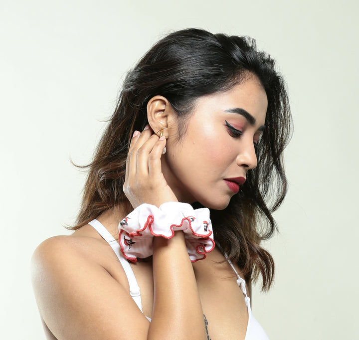 Pink Crane Organic Cotton Scrunchie