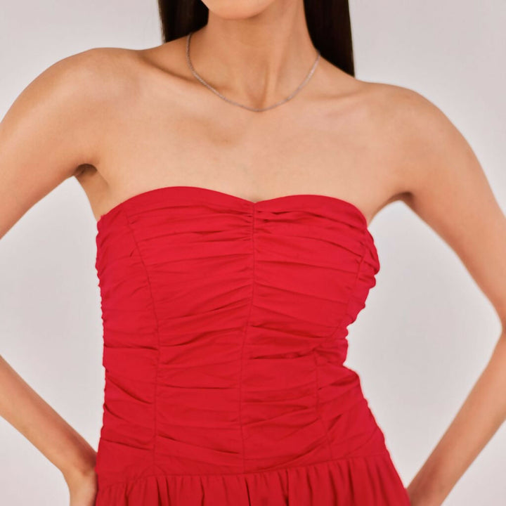 Red Strapless Midi Dress