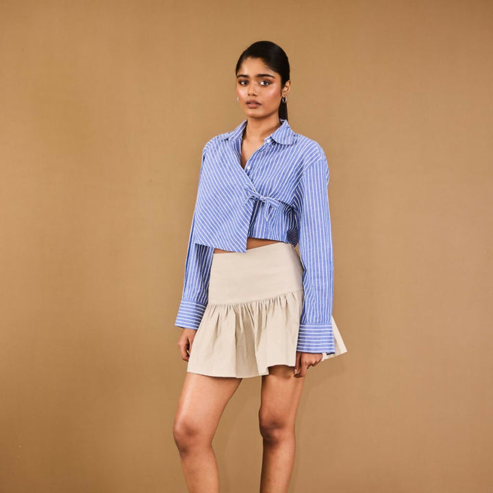 Blue Cropped Shirt with Tie up